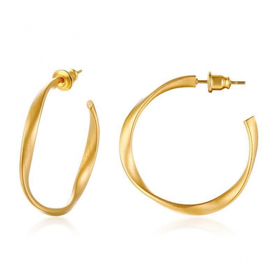 Picture of 1 Pair Vacuum Plating Simple & Casual Stylish 18K Gold Plated 304 Stainless Steel Twist Hoop Earrings For Women 3.5cm x 3.2cm