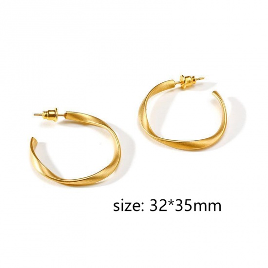 Picture of 1 Pair Vacuum Plating Simple & Casual Stylish 18K Gold Plated 304 Stainless Steel Twist Hoop Earrings For Women 3.5cm x 3.2cm