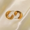 Imagen de Respetuoso del Medio Ambiente Sencillo & Casual Elegante 18K Oro lleno 304 Acero Inoxidable Forma de C Ola Pendientes Círculos Para Mujeres 3.2cm x 2.7cm, 1 Par