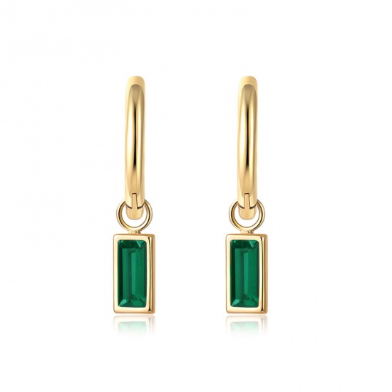 Picture of Eco-friendly Exquisite Simple 14K Real Gold Plated Green 304 Stainless Steel & Cubic Zirconia Rectangle Earrings For Women 2.3cm x 1cm, 1 Pair