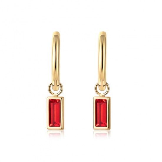 Picture of Eco-friendly Exquisite Simple 14K Real Gold Plated Red 304 Stainless Steel & Cubic Zirconia Rectangle Earrings For Women 2.3cm x 1cm, 1 Pair