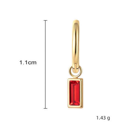 Picture of Eco-friendly Exquisite Simple 14K Real Gold Plated Red 304 Stainless Steel & Cubic Zirconia Rectangle Earrings For Women 2.3cm x 1cm, 1 Pair