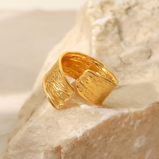 Picture of 1 Piece Vacuum Plating Simple & Casual Stylish 18K Real Gold Plated 304 Stainless Steel Open Rings Unisex 19mm(US Size 9)