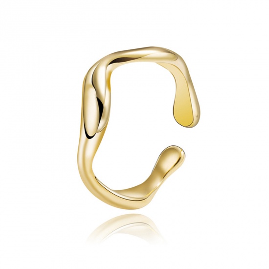 Immagine di 1 Pz Placcatura Sottovuoto Semplice & Casual Elegante Placcato Oro 14K 304 Acciaio Inossidabile Aperto Regolabile Onda Anello Per Donne 20mm (taglia di US: 10.25)