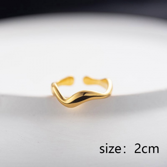 Picture of 1 Piece Vacuum Plating Simple & Casual Stylish 14K Gold Plated 304 Stainless Steel Open Adjustable Wave Rings For Women 20mm(US Size 10.25)