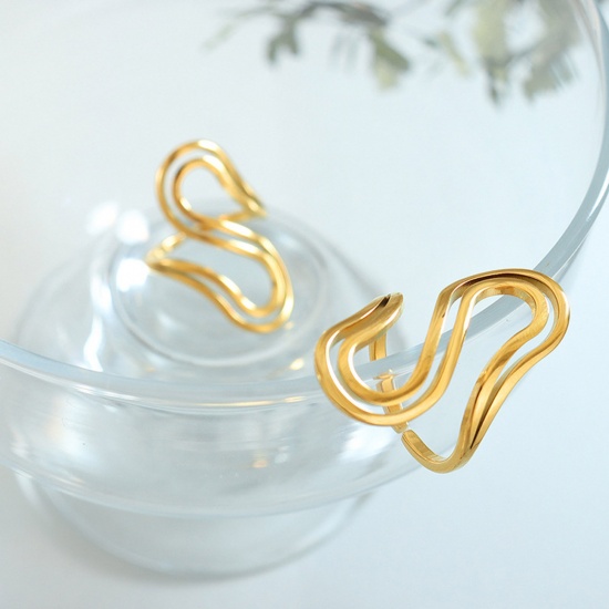 Immagine di 1 Pz Placcatura Sottovuoto Semplice & Casual Elegante 18K Vero Oro Placcato 304 Acciaio Inossidabile Aperto Regolabile A Forma di Lettera S Striscia Anello Unisex 2.9cm x 1.7cm