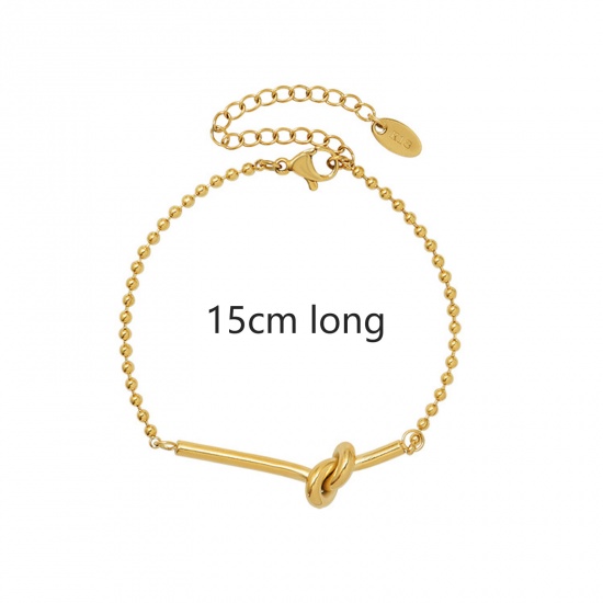 Picture of Eco-friendly Simple & Casual Stylish 18K Real Gold Plated 304 Stainless Steel Ball Chain Knot Bracelets For Women Anniversary 15cm(5 7/8") long, 1 Piece