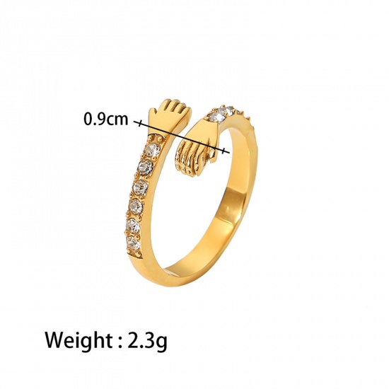 Immagine di 1 Pz Placcatura Sottovuoto Squisito Elegante 18K Vero Oro Placcato 304 Acciaio Inossidabile Aperto Regolabile Mani Anello Per Donne Festa della Mamma 17mm (taglia di US: 6.5)