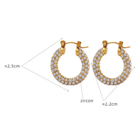 Picture of 1 Pair Vacuum Plating Exquisite Stylish 18K Real Gold Plated 304 Stainless Steel & Rhinestone U-shaped Hoop Earrings For Women 2.5cm x 2.2cm