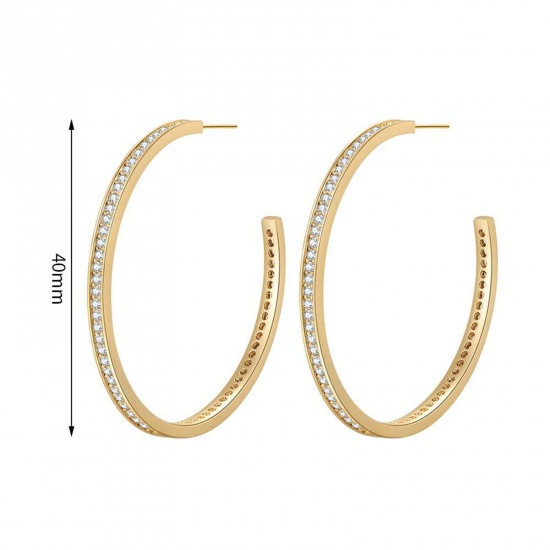 Picture of Eco-friendly Simple & Casual Stylish 18K Gold Plated Brass & Cubic Zirconia Hoop Earrings For Women Anniversary 4cm Dia., 1 Pair