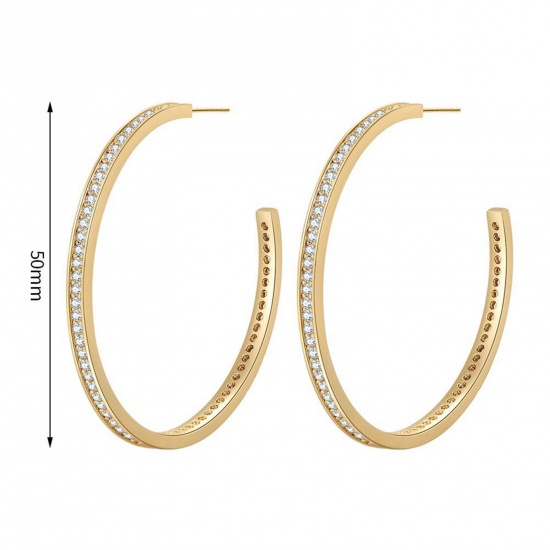 Picture of Eco-friendly Simple & Casual Stylish 18K Gold Plated Brass & Cubic Zirconia Hoop Earrings For Women Anniversary 5cm Dia., 1 Pair