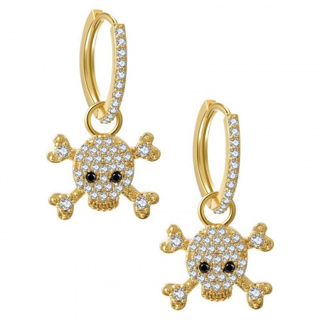 Eco-friendly Exquisite Stylish 18K Gold Plated Brass & Cubic Zirconia Skeleton Skull Micro Pave Earrings For Women 2.7cm x 1.5cm, 1 Pair