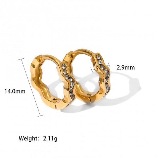 Immagine di Ecologico Squisito Elegante 18K Vero Oro Placcato 304 Acciaio Inossidabile & Zircone Cubico Onda orecchino cerchio Per Donne 1.4cm Dia., 1 Paio