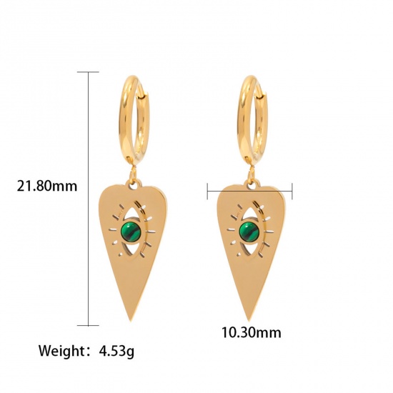 Picture of Eco-friendly Simple & Casual Stylish 18K Real Gold Plated 304 Stainless Steel & Stone Heart Eye Earrings For Women 22mm x 10mm, 1 Pair
