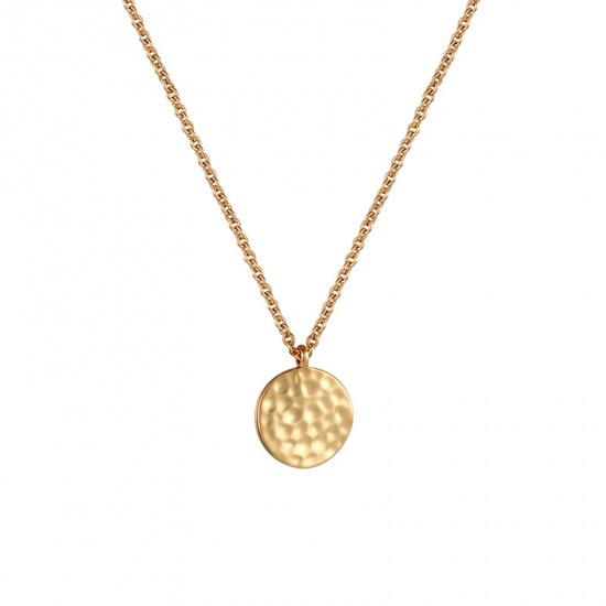 Picture of Eco-friendly Retro Stylish 14K Real Gold Plated Brass Curb Link Chain Round Embossing Pendant Necklace Unisex 40cm(15 6/8") long, 1 Piece