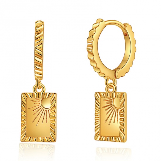 Bild von Umweltfreundlich Retro Stilvoll 18K Echtgold plattiert Messing Rechteck Sonne Ohrring Für Frauen 2,9cm x 0,9cm, 1 Paar