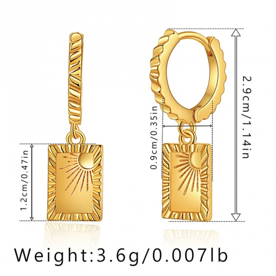 Bild von Umweltfreundlich Retro Stilvoll 18K Echtgold plattiert Messing Rechteck Sonne Ohrring Für Frauen 2,9cm x 0,9cm, 1 Paar