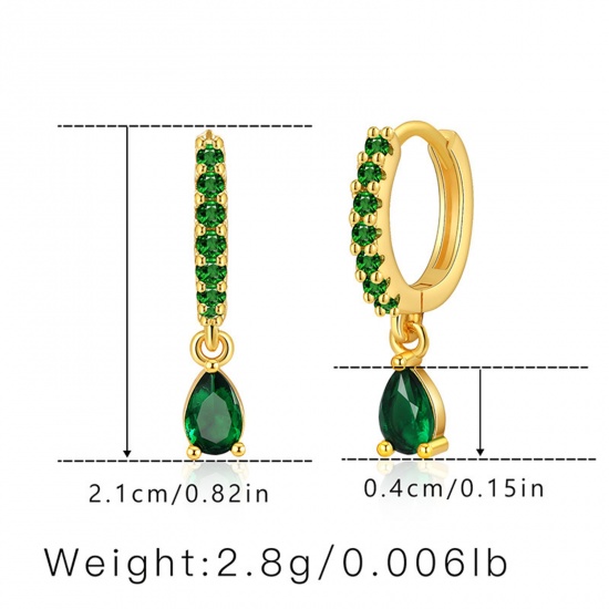 Picture of Eco-friendly Exquisite Stylish 18K Real Gold Plated Brass & Cubic Zirconia Drop Earrings For Women 2.1cm x 1cm, 1 Pair