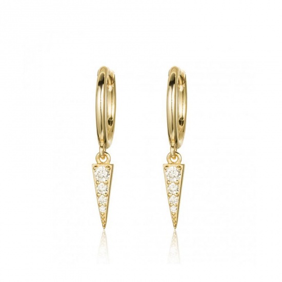 Picture of Eco-friendly Exquisite Stylish 18K Gold Plated Brass & Cubic Zirconia Taper Earrings For Women 1.2cm x 0.9cm, 1 Pair