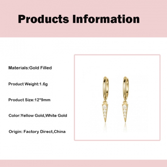 Picture of Eco-friendly Exquisite Stylish 18K Gold Plated Brass & Cubic Zirconia Taper Earrings For Women 1.2cm x 0.9cm, 1 Pair