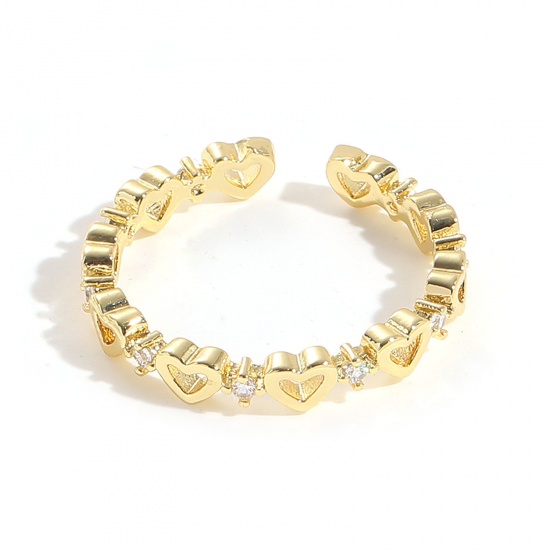 Image de Respectueux de la Nature Sucré & Mignon Bagues Ouvert Ajoustable Élégant en Laiton & Zirconia Cubique Plaqué Or 14K Cœur Pour Femmes La Saint-Valentin 17mm (Taille d'US 6.5), 1 Pièce