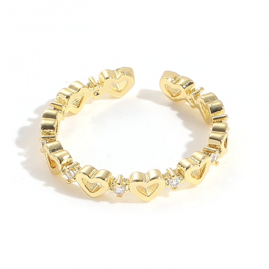 Immagine di Ecologico Dolce & Carino Elegante Placcato Oro 14K Ottone & Zircone Cubico Aperto Regolabile Cuore Anello Per Donne San Valentino 17mm (taglia di US: 6.5), 1 Pz