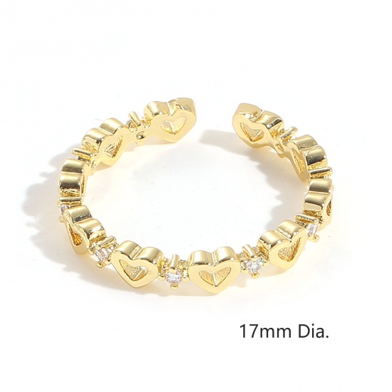 Image de Respectueux de la Nature Sucré & Mignon Bagues Ouvert Ajoustable Élégant en Laiton & Zirconia Cubique Plaqué Or 14K Cœur Pour Femmes La Saint-Valentin 17mm (Taille d'US 6.5), 1 Pièce