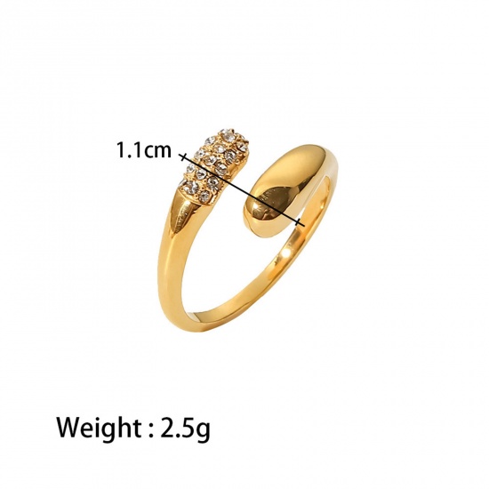 Picture of 1 Piece Vacuum Plating Exquisite Stylish 18K Real Gold Plated 304 Stainless Steel & Cubic Zirconia Open Adjustable Geometric Rings For Women 17mm(US Size 6.5)