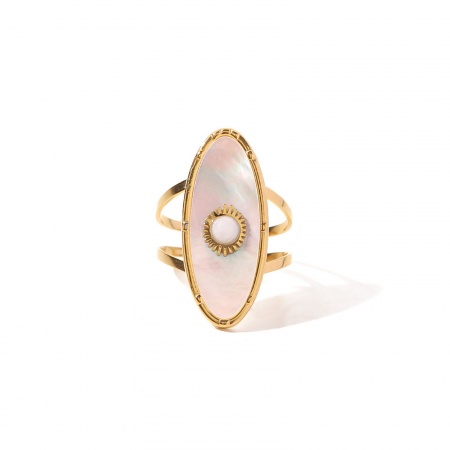 1 Unidad Enchapado al Vacío Retro Elegante 18K Oro Real Chapado 304 Acero Inoxidable Abierto Óvalo Ronda Anillos Para Mujeres 17mm (US size 6.5)