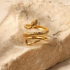 Immagine di 1 Pz Placcatura Sottovuoto Retrò Elegante 18K Vero Oro Placcato 304 Acciaio Inossidabile Aperto Serpente Struttura Anello Per Donne 17mm (taglia di US: 6.5)