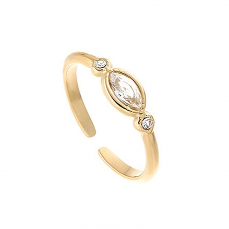 Picture of Eco-friendly Exquisite Stylish 14K Real Gold Plated 304 Stainless Steel & Cubic Zirconia Open Adjustable Rings For Women Party