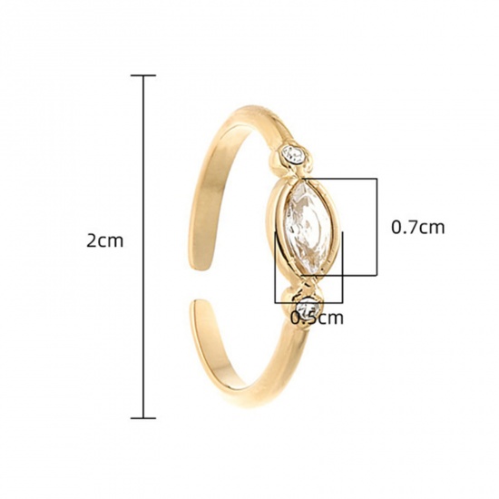 Picture of 1 Piece Vacuum Plating Exquisite Stylish 14K Gold Plated 304 Stainless Steel & Cubic Zirconia Open Adjustable Marquise Rings For Women Party 20mm(US Size 10.25)