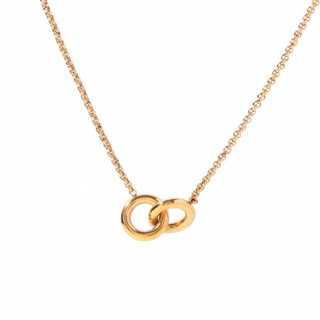 1 Piece Vacuum Plating Simple & Casual Stylish 18K Real Gold Plated 304 Stainless Steel Curb Link Chain Bicyclic Pendant Necklace For Women 40cm(15 6/8") long