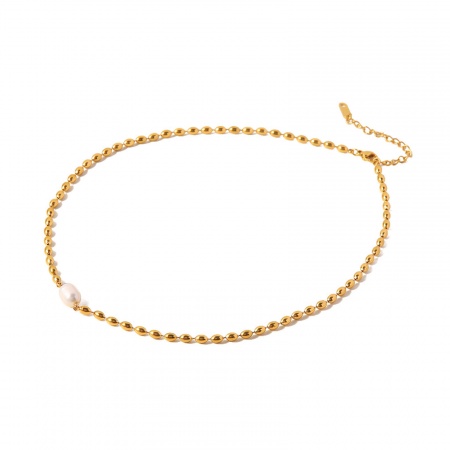 1 Strang Vakuumbeschichtung Elegant Stilvoll 18K Echtgold plattiert 304 Edelstahl & Naturperle Kugelkette Kette Halskette Für Frauen 41cm lang