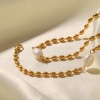 Picture of 1 Piece Vacuum Plating Dainty Stylish 18K Real Gold Plated 304 Stainless Steel & Natural Pearl Ball Chain Necklace For Women 41cm(16 1/8") long