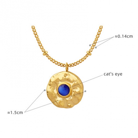 Picture of 1 Piece Vacuum Plating Retro Stylish 18K Real Gold Plated 304 Stainless Steel Link Chain Round Pendant Necklace For Women 40cm(15 6/8") long