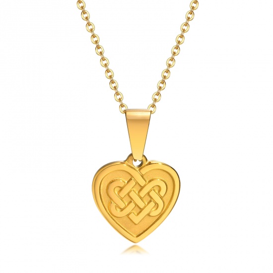 Picture of 1 Piece Vacuum Plating Retro Stylish 18K Real Gold Plated 304 Stainless Steel Rolo Chain Heart Pendant Necklace For Women 40cm(15 6/8") long