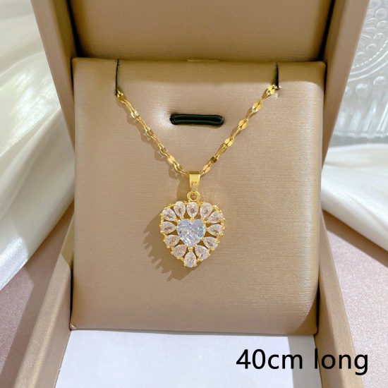 Picture of Eco-friendly Exquisite Stylish 18K Gold Color Copper & Stainless Steel Lips Chain Heart Pendant Necklace For Women 40cm(15 6/8") long, 1 Piece