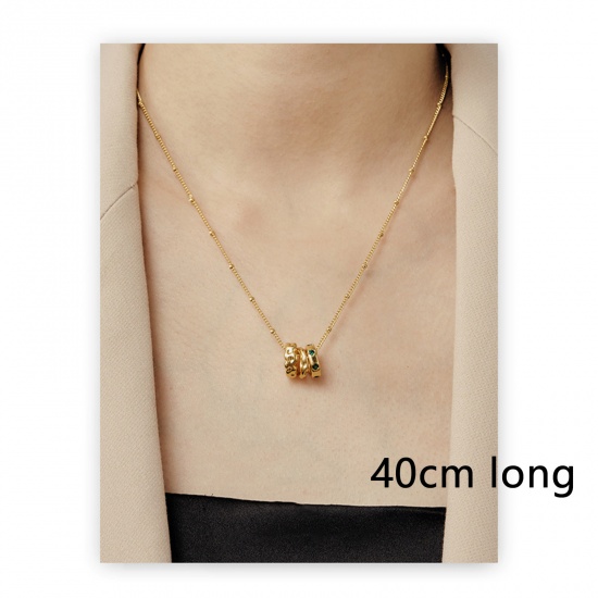 Picture of Eco-friendly Retro Stylish 18K Gold Plated Brass & Cubic Zirconia Ball Chain Circle Ring Pendant Necklace For Women 40cm(15 6/8") long, 1 Piece