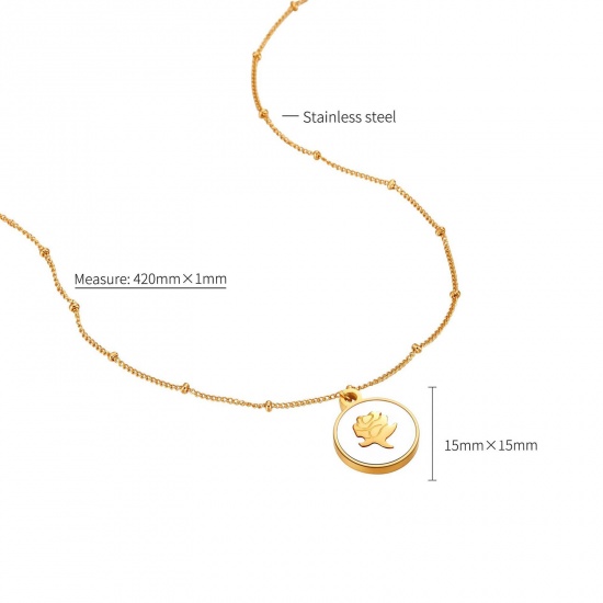 Picture of 1 Piece Vacuum Plating Dainty Stylish 18K Gold Plated 304 Stainless Steel Ball Chain Round Rose Flower Pendant Necklace For Women 42cm(16 4/8") long