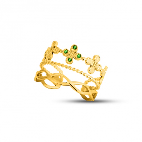 Bild von 1 Stück Vakuumbeschichtung Retro Stilvoll 18K Gold plattiert 304 Edelstahl & Zirkon Offen Verstellbar Geflochten Filigran Ring Für Frauen 19mm (US Größe 9)
