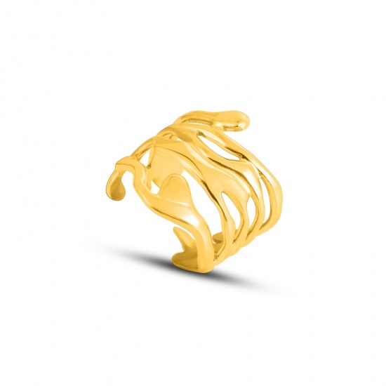 Bild von 1 Stück Vakuumbeschichtung Retro Stilvoll 18K Gold plattiert 304 Edelstahl Offen Verstellbar Unregelmäßig Hohl Ring Für Frauen 17mm (US Größe 6.5)