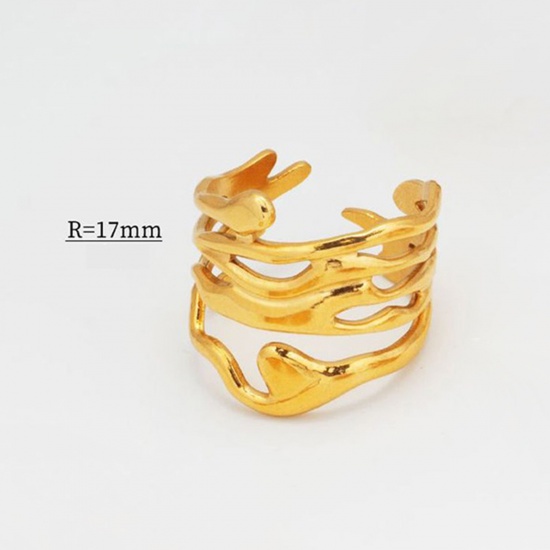 Bild von 1 Stück Vakuumbeschichtung Retro Stilvoll 18K Gold plattiert 304 Edelstahl Offen Verstellbar Unregelmäßig Hohl Ring Für Frauen 17mm (US Größe 6.5)