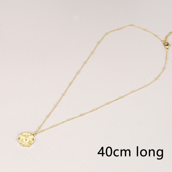 Picture of Eco-friendly Simple & Casual Stylish 18K Gold Color 316L Stainless Steel Link Cable Chain Round Peach Blossom Flower Pendant Necklace For Women 40cm(15 6/8") long, 1 Piece
