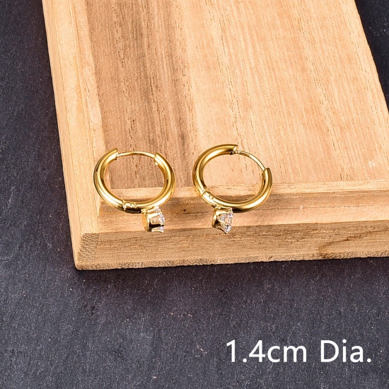Picture of 1 Pair Vacuum Plating Exquisite Stylish 18K Gold Plated 316 Stainless Steel Hoop Earrings For Women 1.4cm Dia.