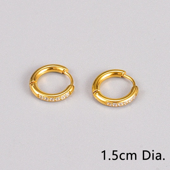 Immagine di 1 Paio Placcatura Sottovuoto Squisito Elegante Placcato Oro 18K 316 Acciaio inossidabile Orecchini Circolari Per Donne 15mm Dia.