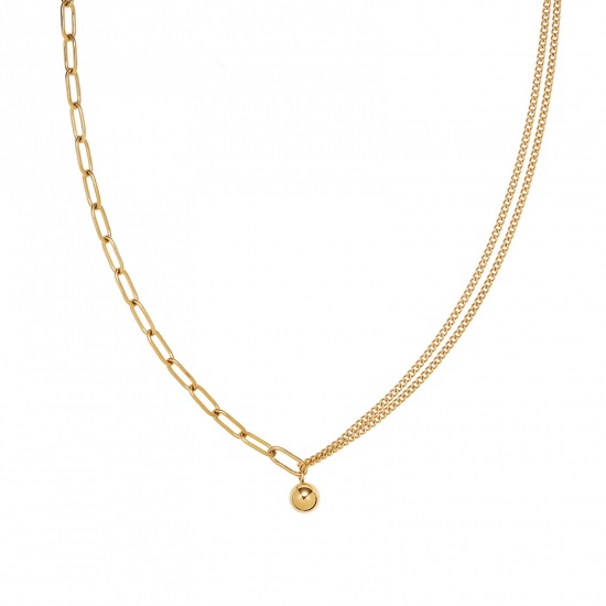 Picture of 1 Piece Vacuum Plating Simple & Casual Stylish 18K Real Gold Plated 304 Stainless Steel Link Cable Chain Splicing Pendant Necklace For Women 42cm(16 4/8") long