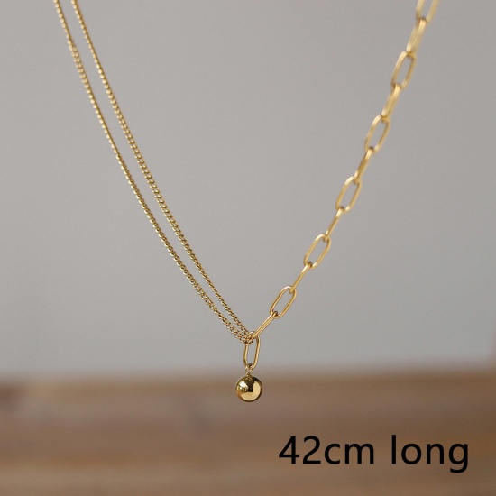 Picture of 1 Piece Vacuum Plating Simple & Casual Stylish 18K Real Gold Plated 304 Stainless Steel Link Cable Chain Splicing Pendant Necklace For Women 42cm(16 4/8") long