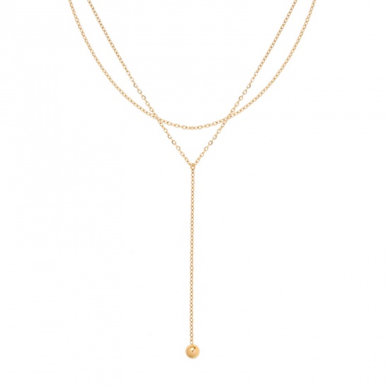 Immagine di 1 Pz Placcatura Sottovuoto Semplice & Casual Elegante 18K Vero Oro Placcato 304 Acciaio Inossidabile Cavo Catena Nappine Multistrato Collana Per Donne 37cm Lunghezza