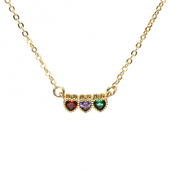 Picture of Eco-friendly Exquisite Stylish 18K Gold Plated Brass & Cubic Zirconia Link Cable Chain Heart Pendant Necklace For Women Valentine's Day 43cm(16 7/8") long, 1 Piece